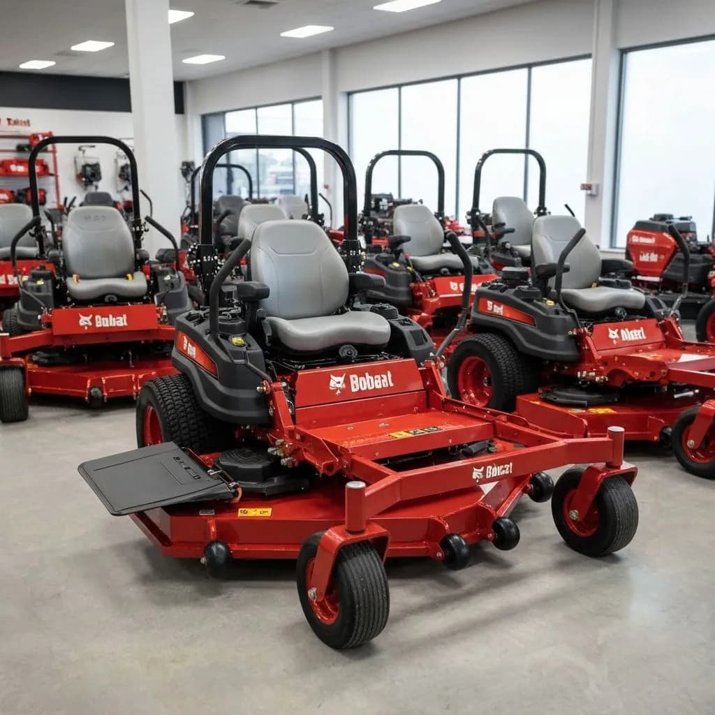 Bobcat zero-turn mowers displayed in the showroom