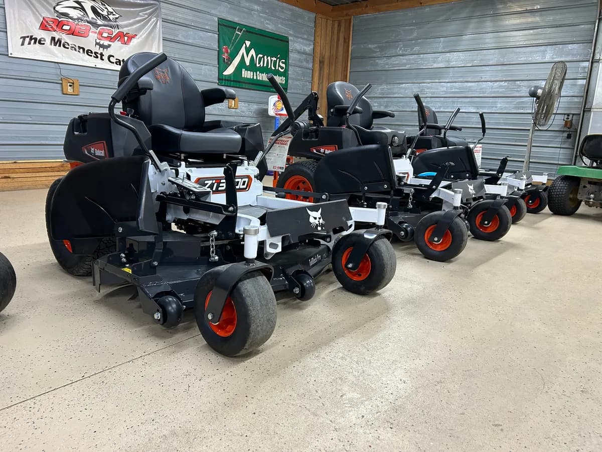Row of Bobcat zero-turn mowers