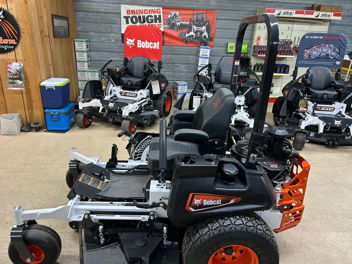 Bobcat mower showroom with parts display